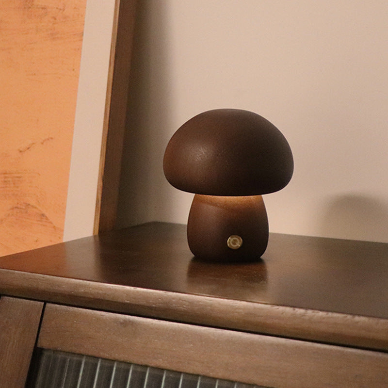 ooden Mushroom LED Night Light – Touch Switch Bedside Lamp for Kids & Home