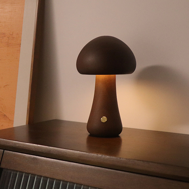ooden Mushroom LED Night Light – Touch Switch Bedside Lamp for Kids & Home