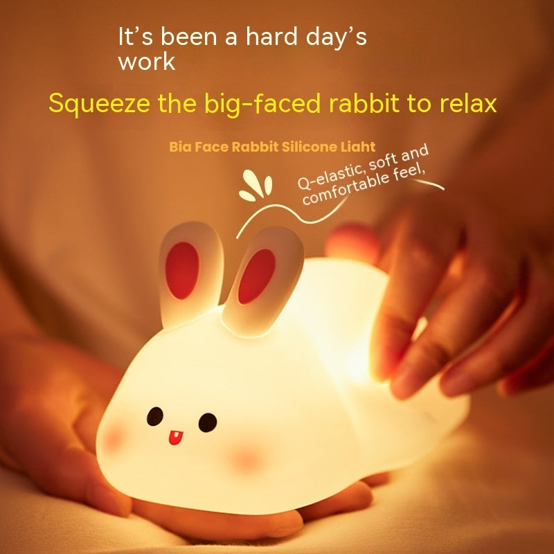 Cute LED Cartoon Rabbit Night Light – Touch Sensor Silicone Lamp for Kids