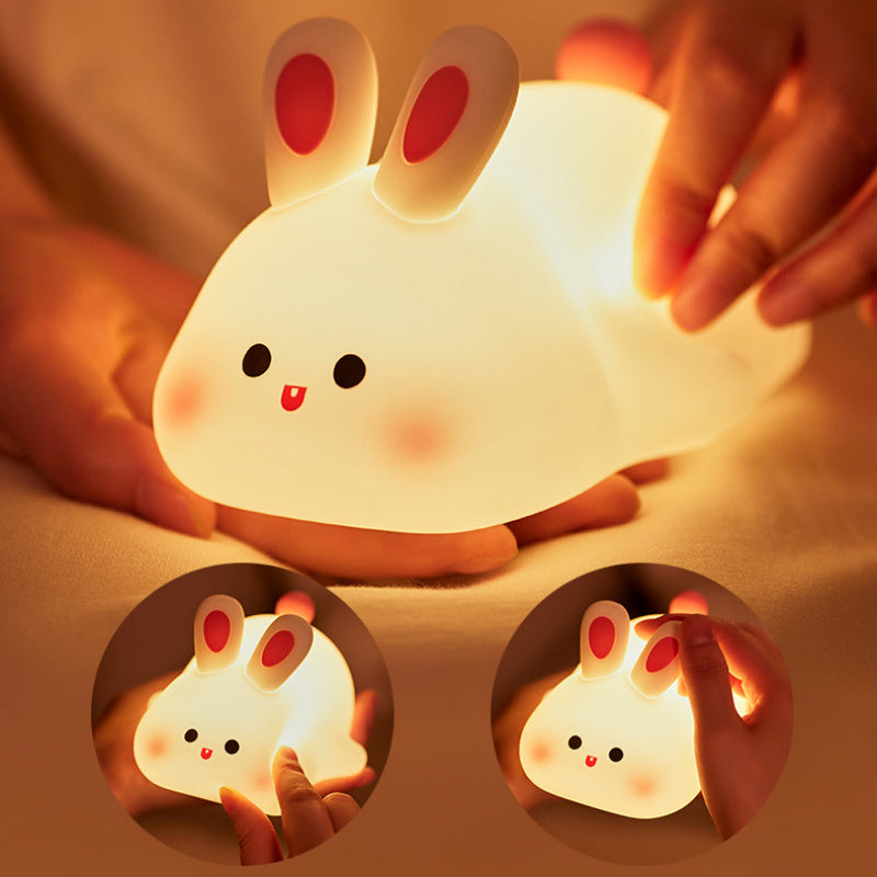 Cute LED Cartoon Rabbit Night Light – Touch Sensor Silicone Lamp for Kids