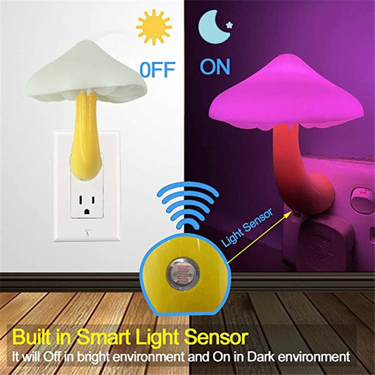 LED Mushroom Night Light – Wall Socket Lamp with Light Sensor for Bedroom & Home Décor