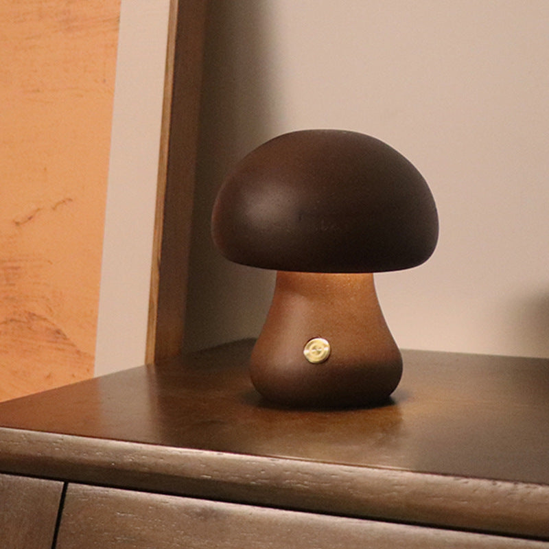 ooden Mushroom LED Night Light – Touch Switch Bedside Lamp for Kids & Home