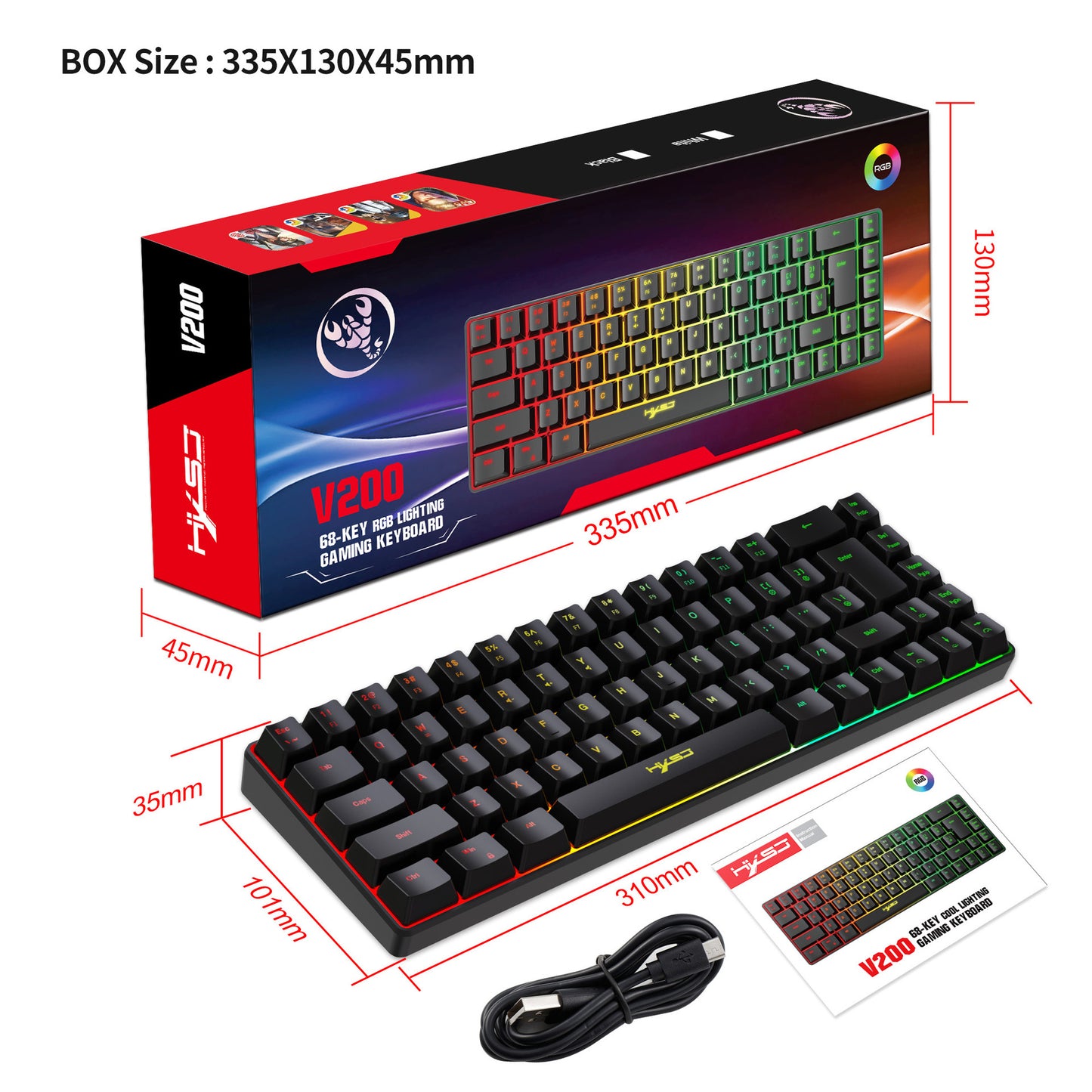 RGB Gaming Keyboard – LED Backlit Ergonomic USB Keyboard for PC & Laptop