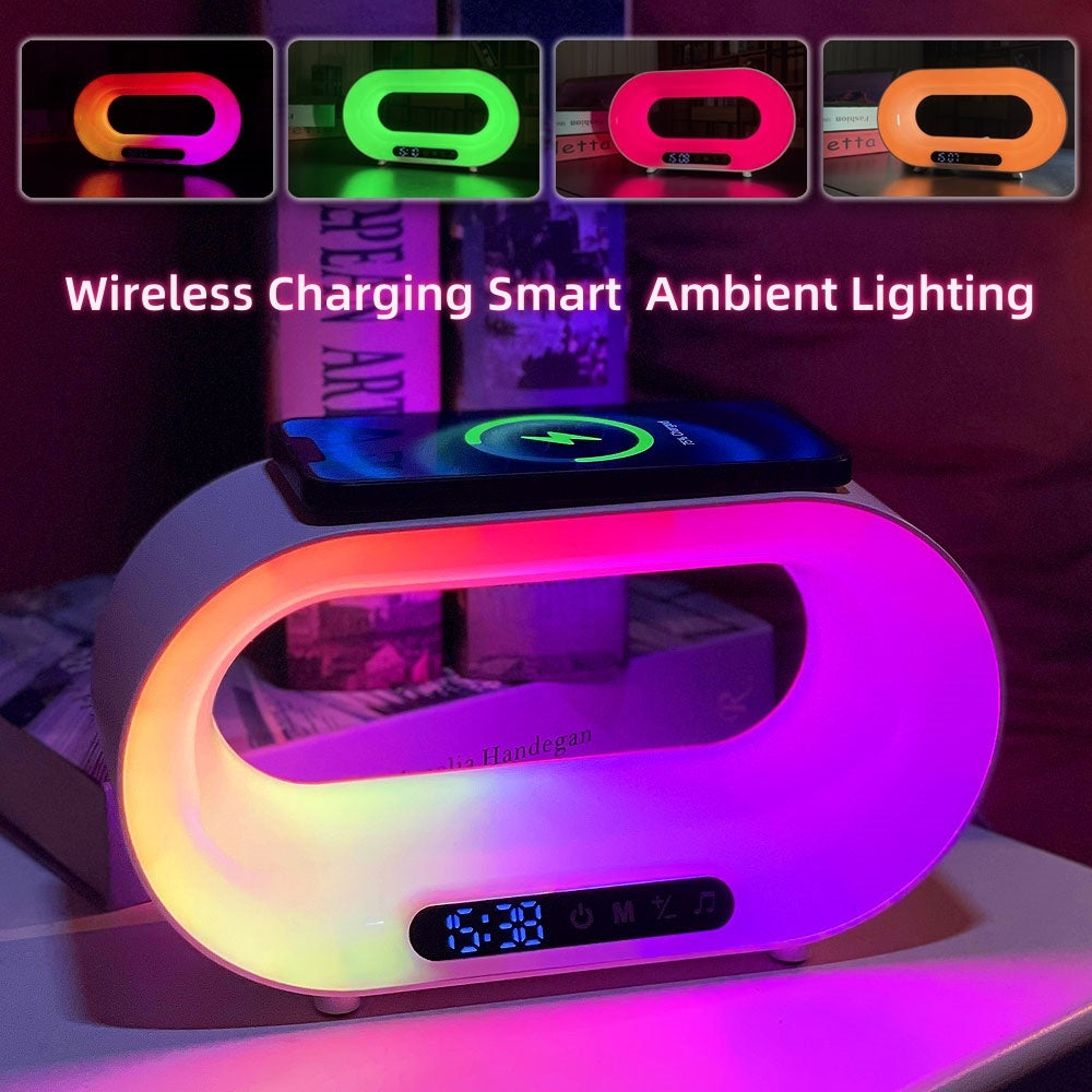 3-in-1 Smart LED Night Light – APP Control RGB Desk Lamp with Wireless Charger & Alarm Clock