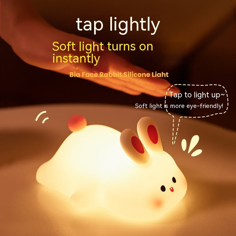 Cute LED Cartoon Rabbit Night Light – Touch Sensor Silicone Lamp for Kids