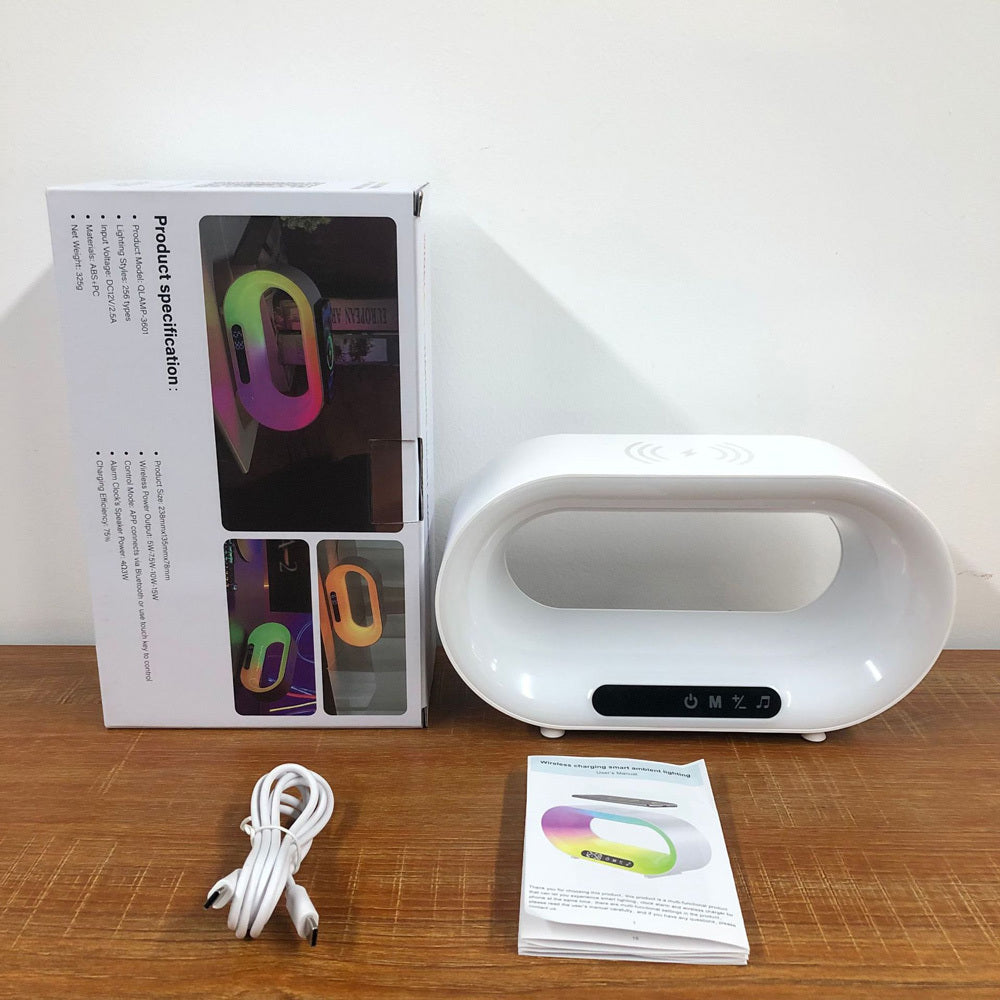 3-in-1 Smart LED Night Light – APP Control RGB Desk Lamp with Wireless Charger & Alarm Clock