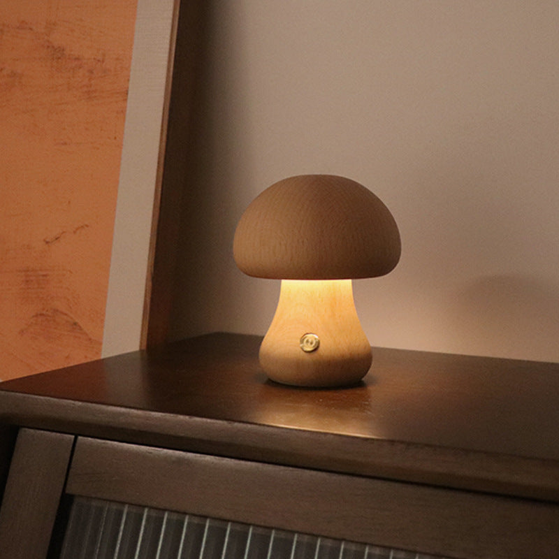 ooden Mushroom LED Night Light – Touch Switch Bedside Lamp for Kids & Home
