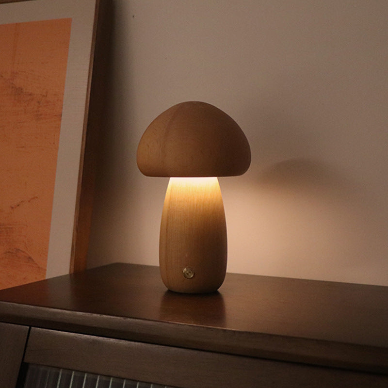 ooden Mushroom LED Night Light – Touch Switch Bedside Lamp for Kids & Home