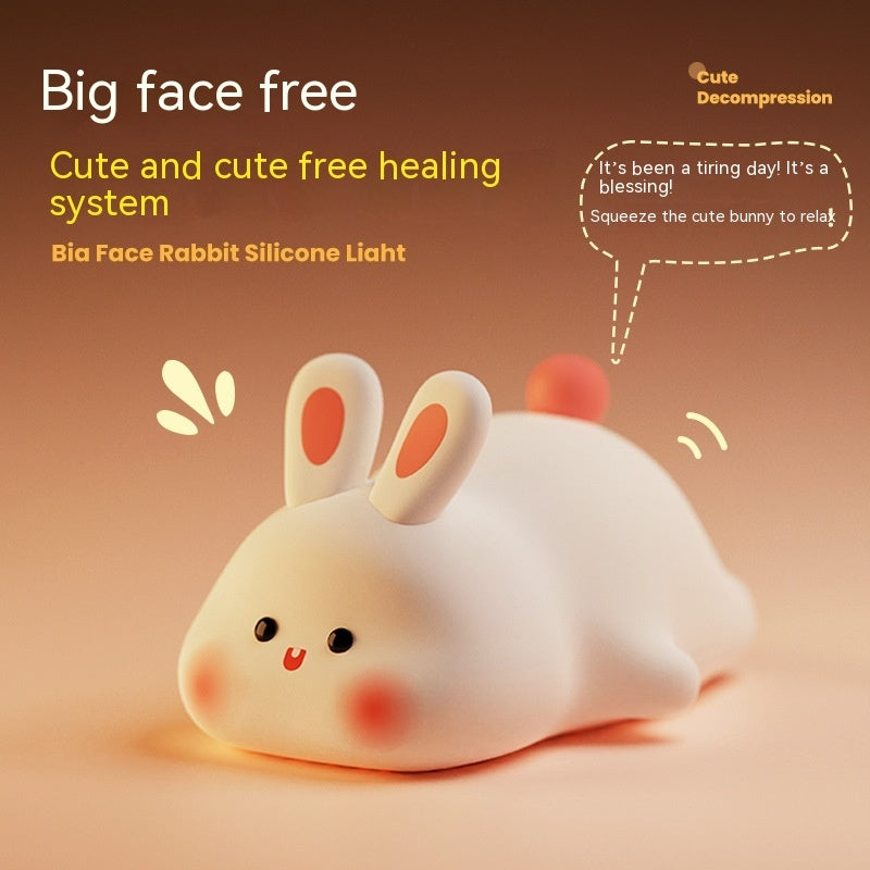 Cute LED Cartoon Rabbit Night Light – Touch Sensor Silicone Lamp for Kids