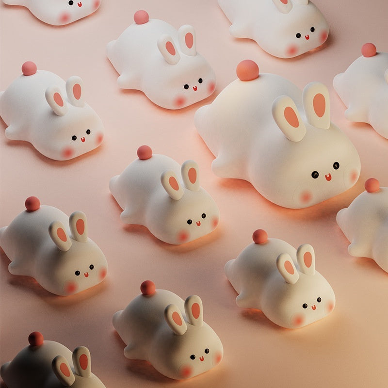 Cute LED Cartoon Rabbit Night Light – Touch Sensor Silicone Lamp for Kids