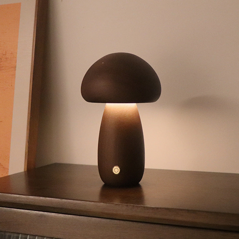 ooden Mushroom LED Night Light – Touch Switch Bedside Lamp for Kids & Home