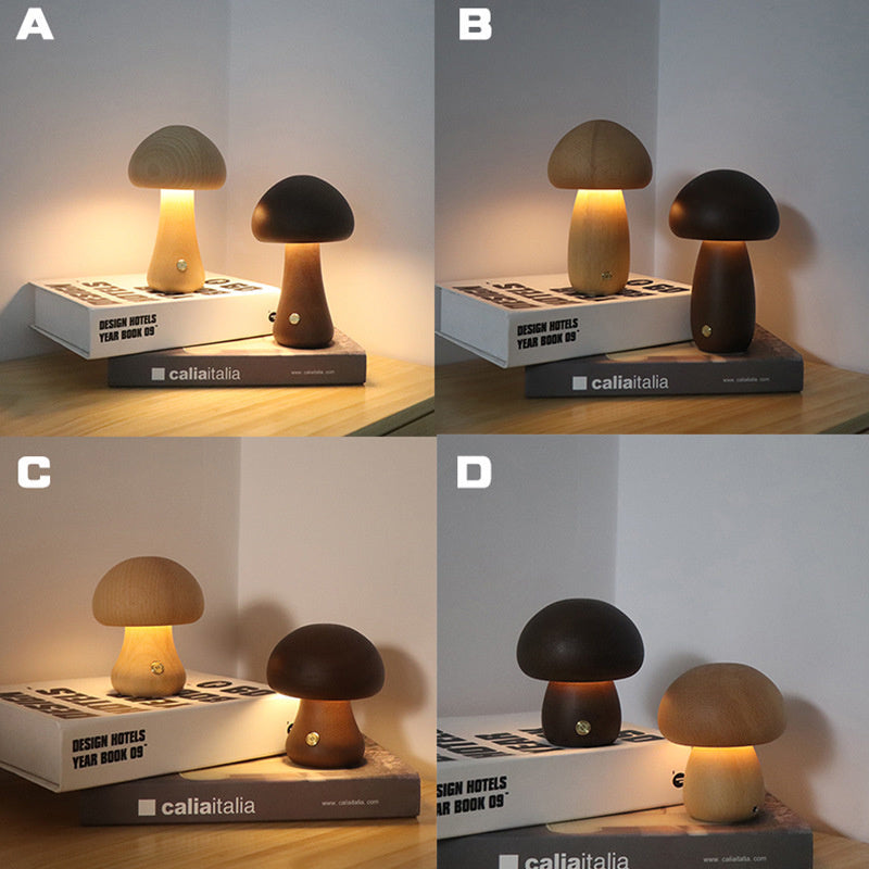 ooden Mushroom LED Night Light – Touch Switch Bedside Lamp for Kids & Home