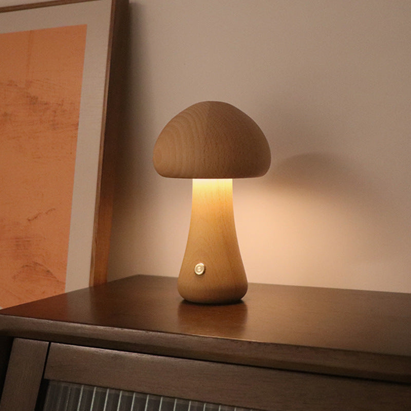 ooden Mushroom LED Night Light – Touch Switch Bedside Lamp for Kids & Home