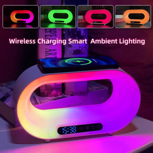 3-in-1 Smart LED Night Light – APP Control RGB Desk Lamp with Wireless Charger & Alarm Clock