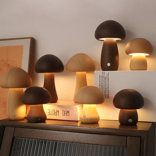 ooden Mushroom LED Night Light – Touch Switch Bedside Lamp for Kids & Home