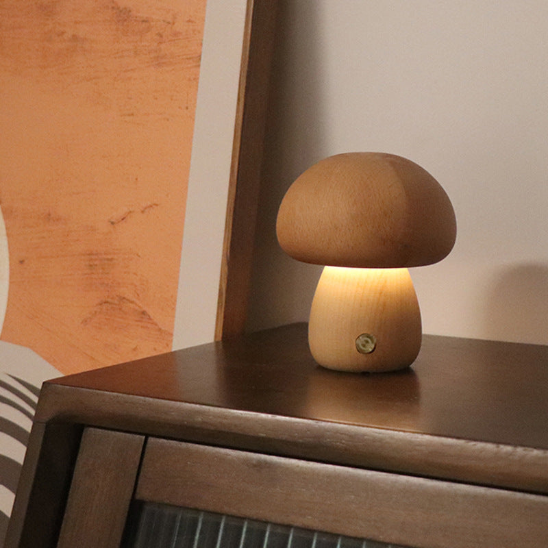 ooden Mushroom LED Night Light – Touch Switch Bedside Lamp for Kids & Home
