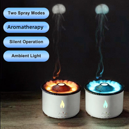 Ultrasonic Volcano Jellyfish Aroma Diffuser – Essential Oil Humidifier with Flame Effect